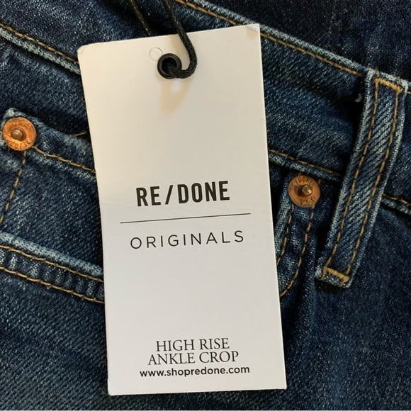 RE/DONE NWT High Rise Ankle Crop Color Midnight Blue Cotton Polyester Elastane - Picture 9 of 16